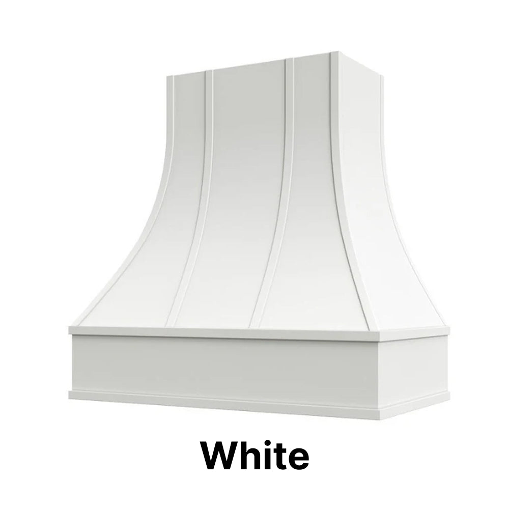 Wood Range Hood With Curved Strapped Front and Block Trim - 30
