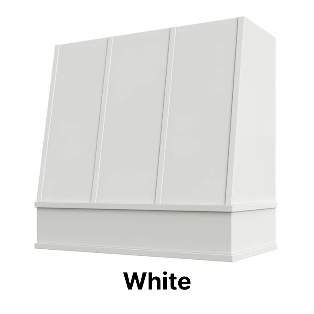Wood Range Hood With Angled Strapped Front and Block Trim - 30