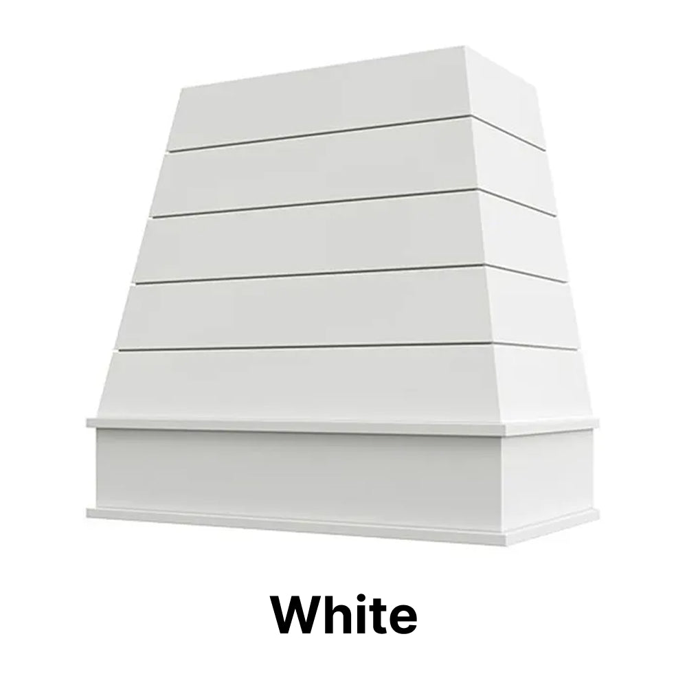 Wood Range Hood With Tapered Shiplap Front and Block Trim - 30