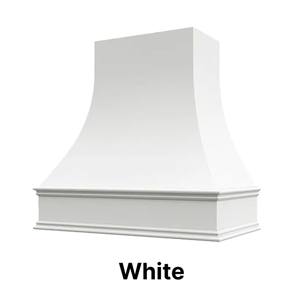 Wood Range Hood With Curved Front and Decorative Trim - 30
