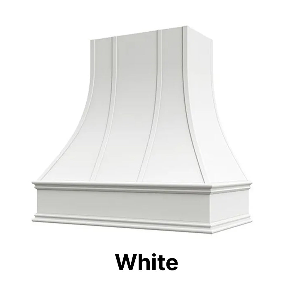 Wood Range Hood With Curved Strapped Front and Decorative Trim - 30
