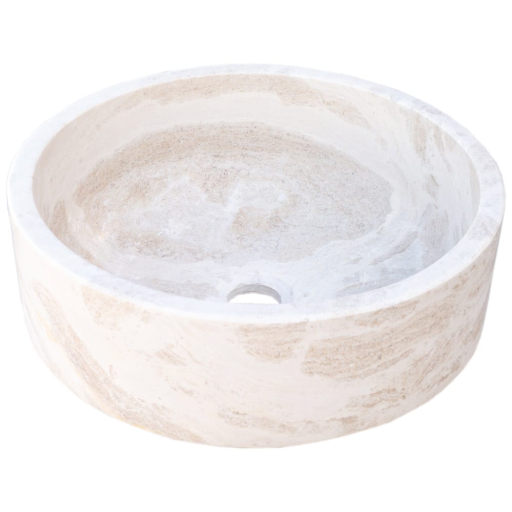 Natural Stone White Limestone Vessel Sink Polished (D)16" (H)6"