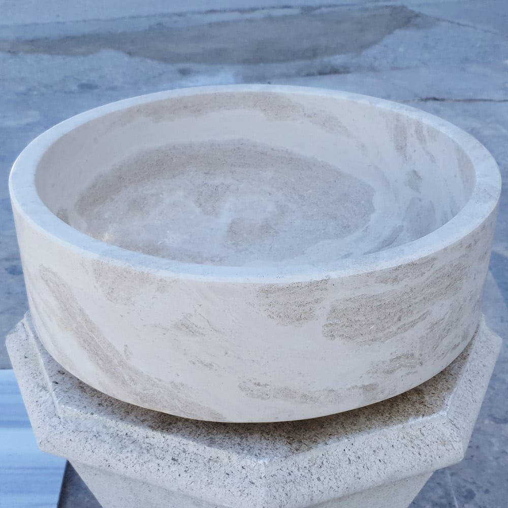 Natural Stone White Limestone Vessel Sink Polished (D)16" (H)6"