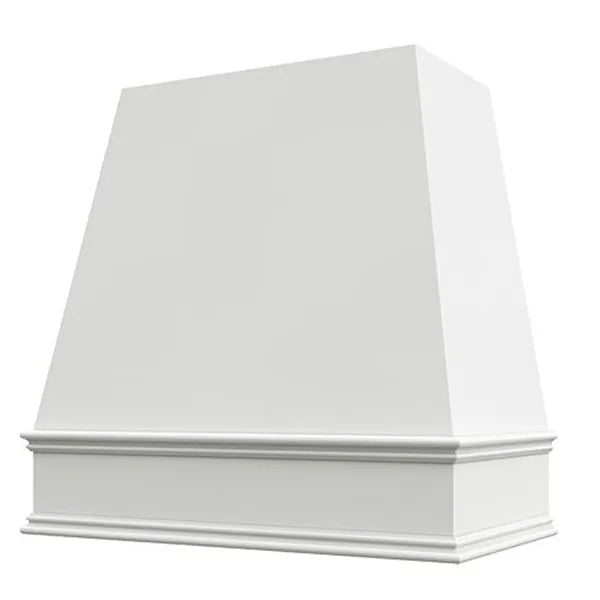 White Wood Range Hood With Tapered Front and Decorative Trim - 30