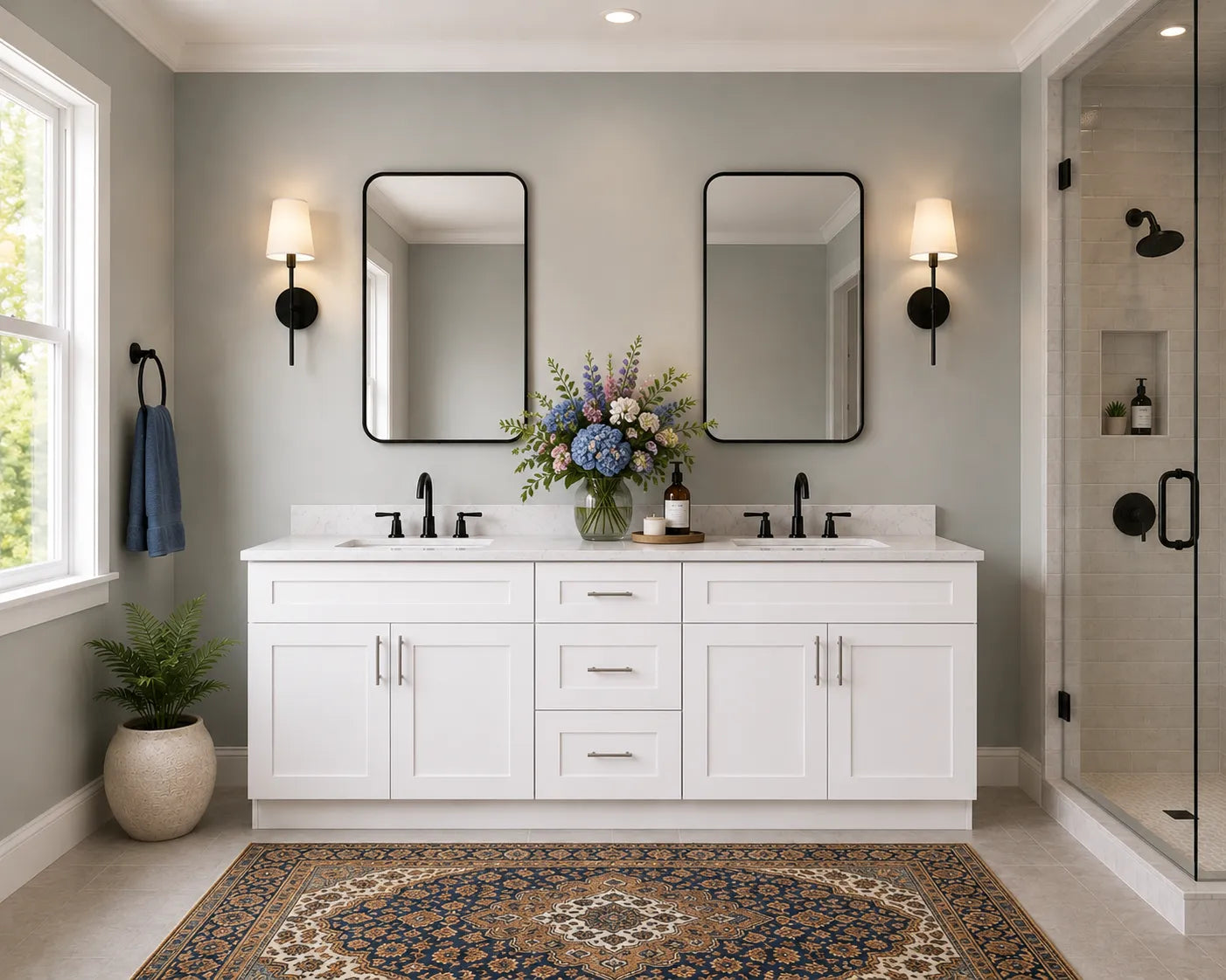 84 Inch White Shaker Double Sink Bathroom Vanity with Drawers