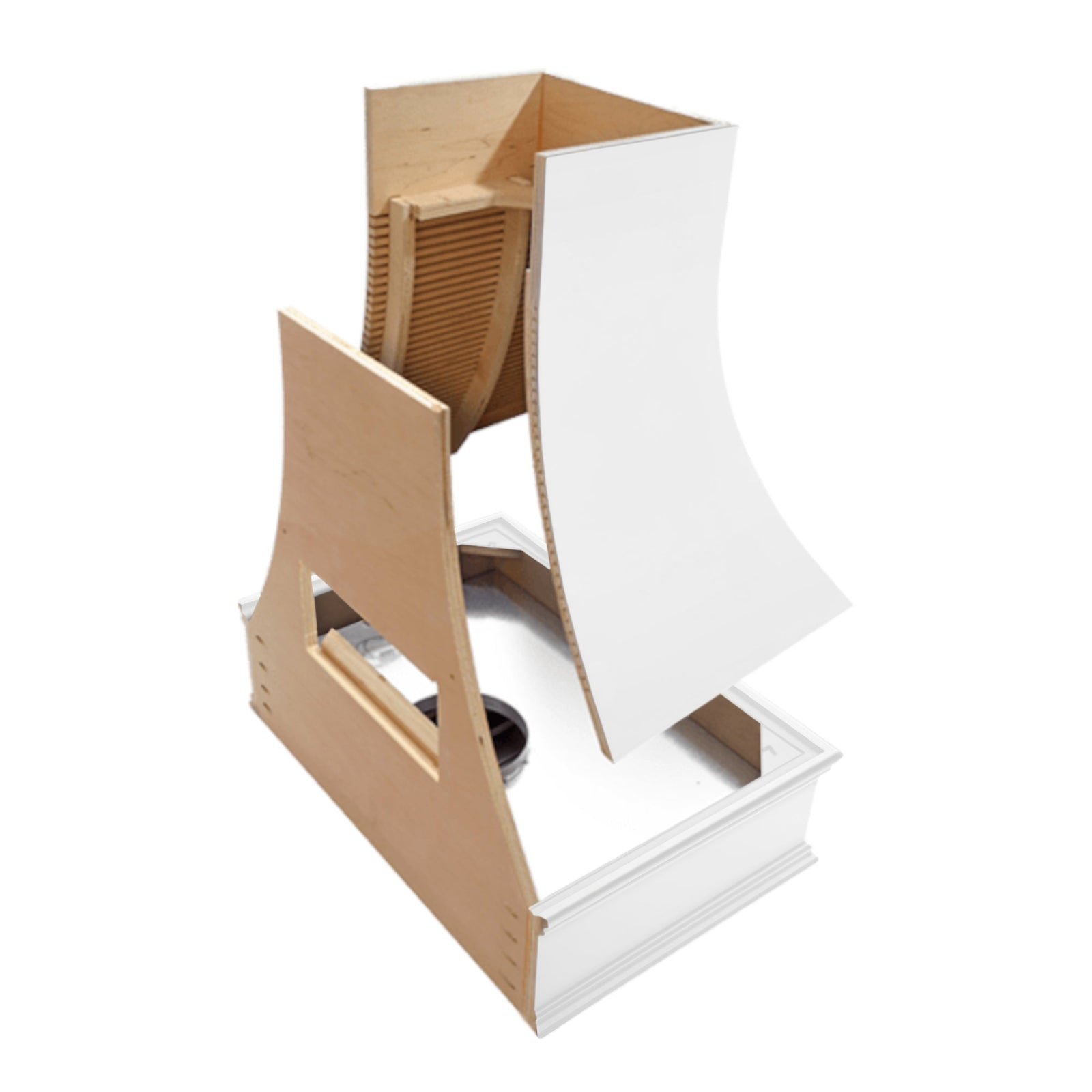 Primed Wood Range Hood With Tapered Strapped Front and Block Trim - 30