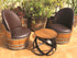 Brown Oak Barrel Chair, Handmade Wine and Whiskey Barrel Chair, Hidden Storage, Memory Foam Upholstery, Movable On Casters
