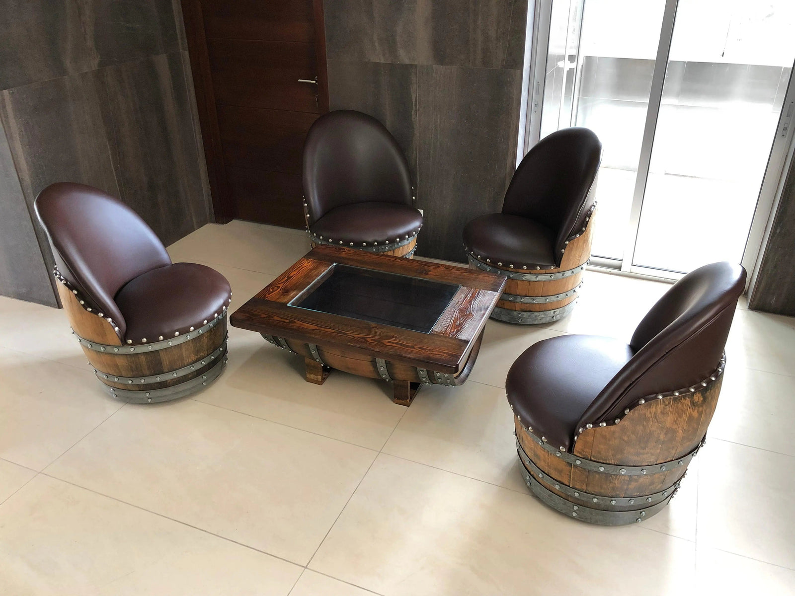 Barrel Coffee Table With Removable Glass Top - Wine/Whiskey/Bourbon Barrel Storage Table - Rustic Furniture
