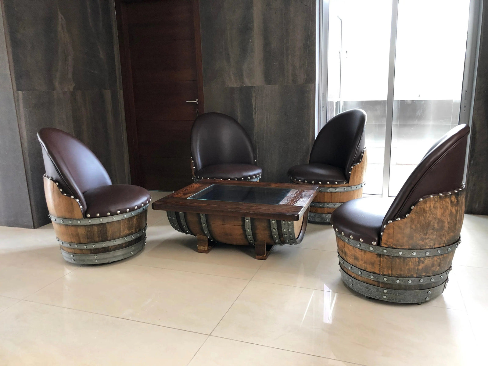 Barrel Coffee Table With Removable Glass Top - Wine/Whiskey/Bourbon Barrel Storage Table - Rustic Furniture