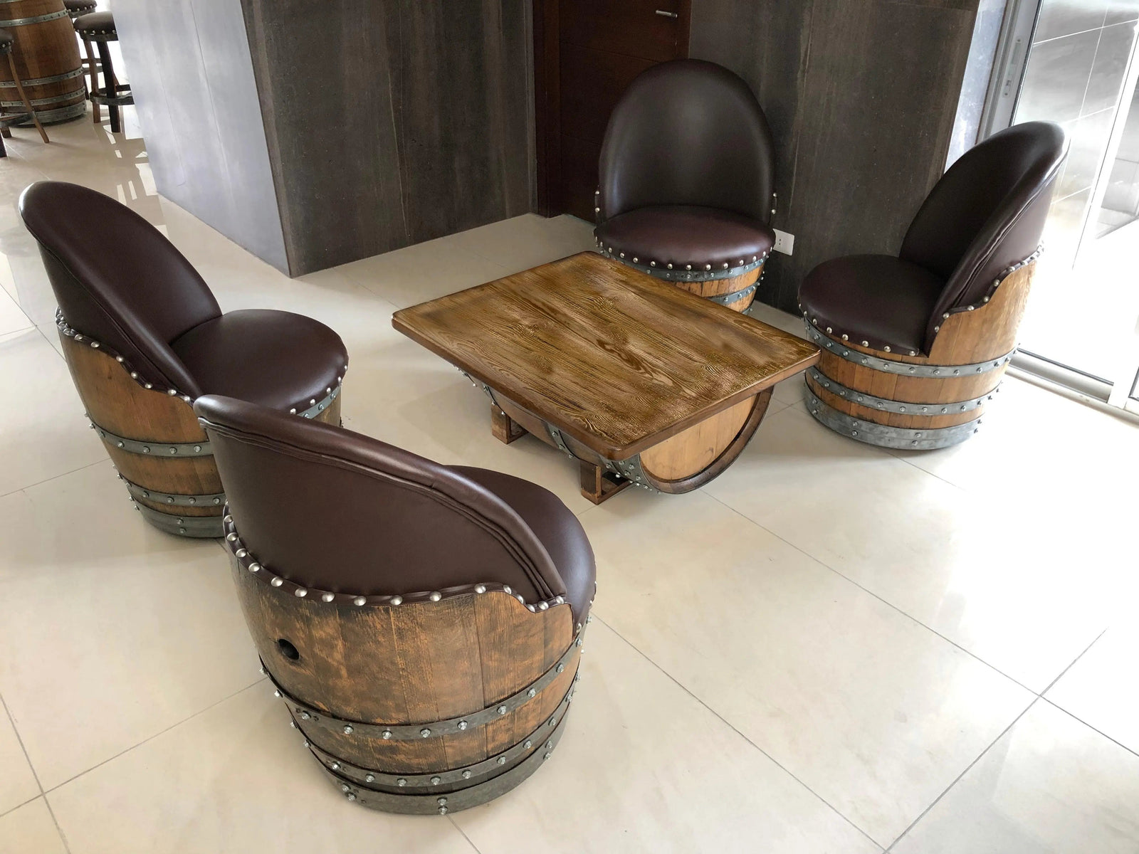 Barrel Coffee Table With Removable Glass Top - Wine/Whiskey/Bourbon Barrel Storage Table - Rustic Furniture