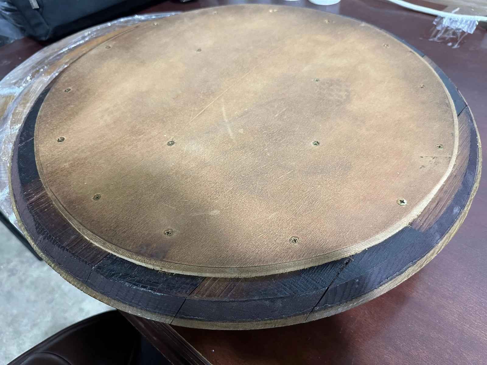 Finished Barrel Oak Head With Backing Installed (Lid, Barrel Top, Wood, Wine, Whiskey, Cooperage Marks, Gift For Him, Dad, Project)