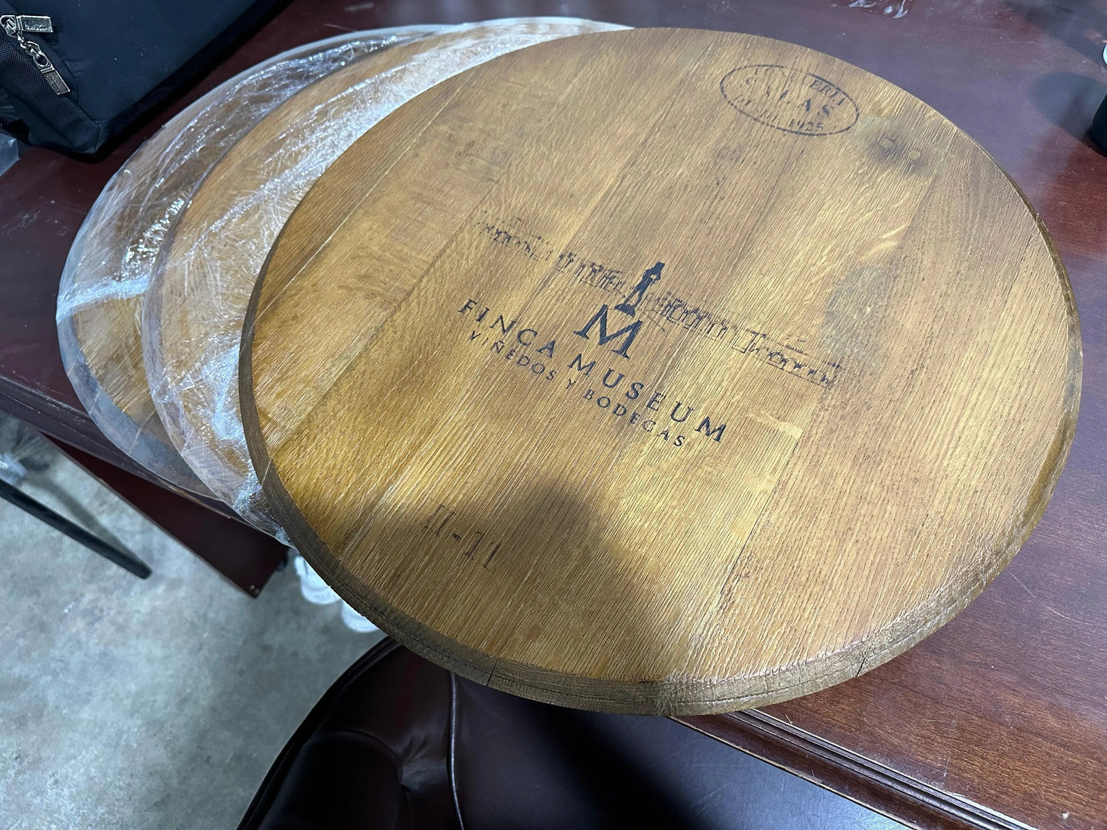 Finished Barrel Oak Head With Backing Installed (Lid, Barrel Top, Wood, Wine, Whiskey, Cooperage Marks, Gift For Him, Dad, Project)