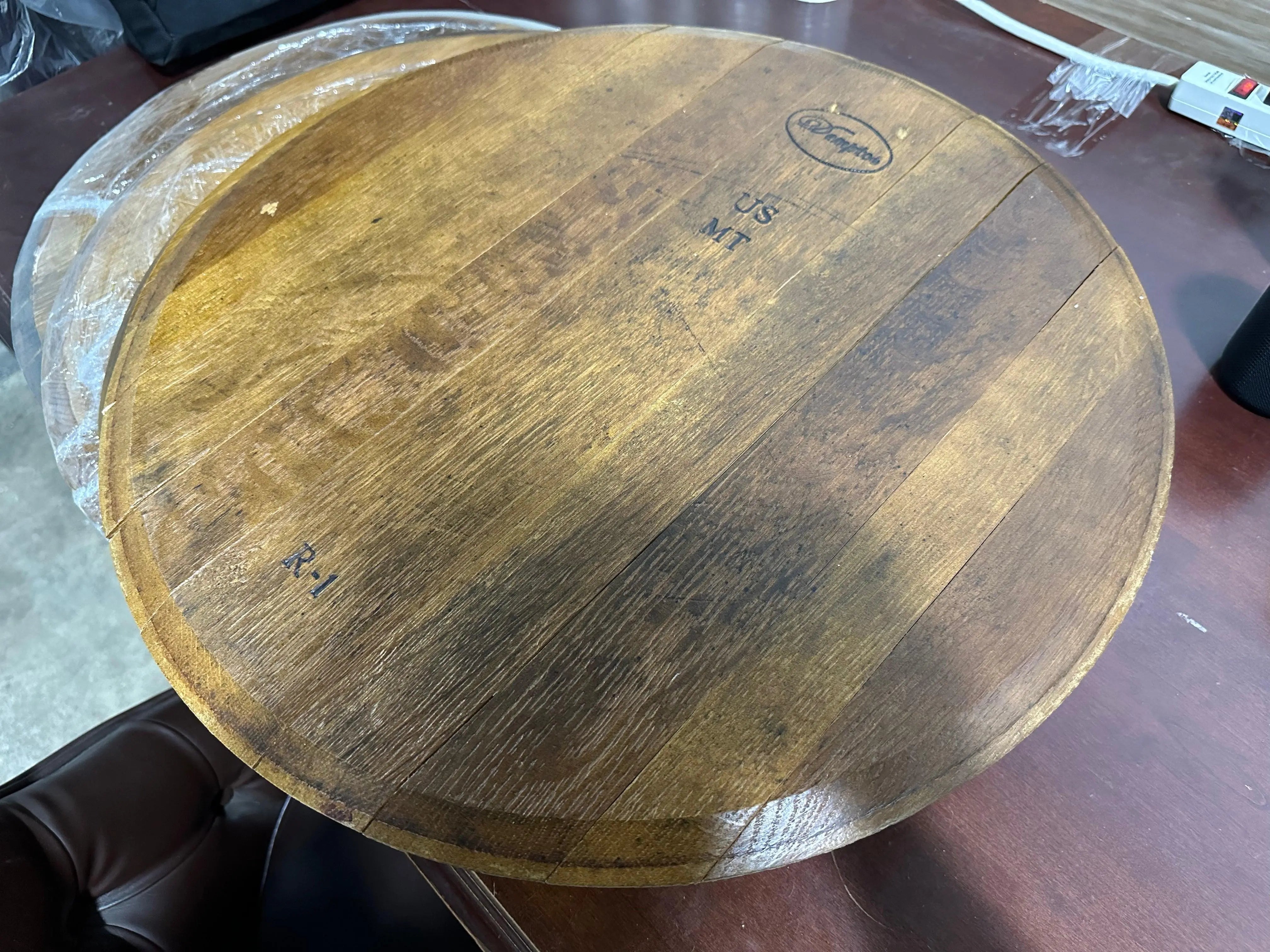 Finished Barrel Oak Head With Backing Installed (Lid, Barrel Top, Wood, Wine, Whiskey, Cooperage Marks, Gift For Him, Dad, Project)