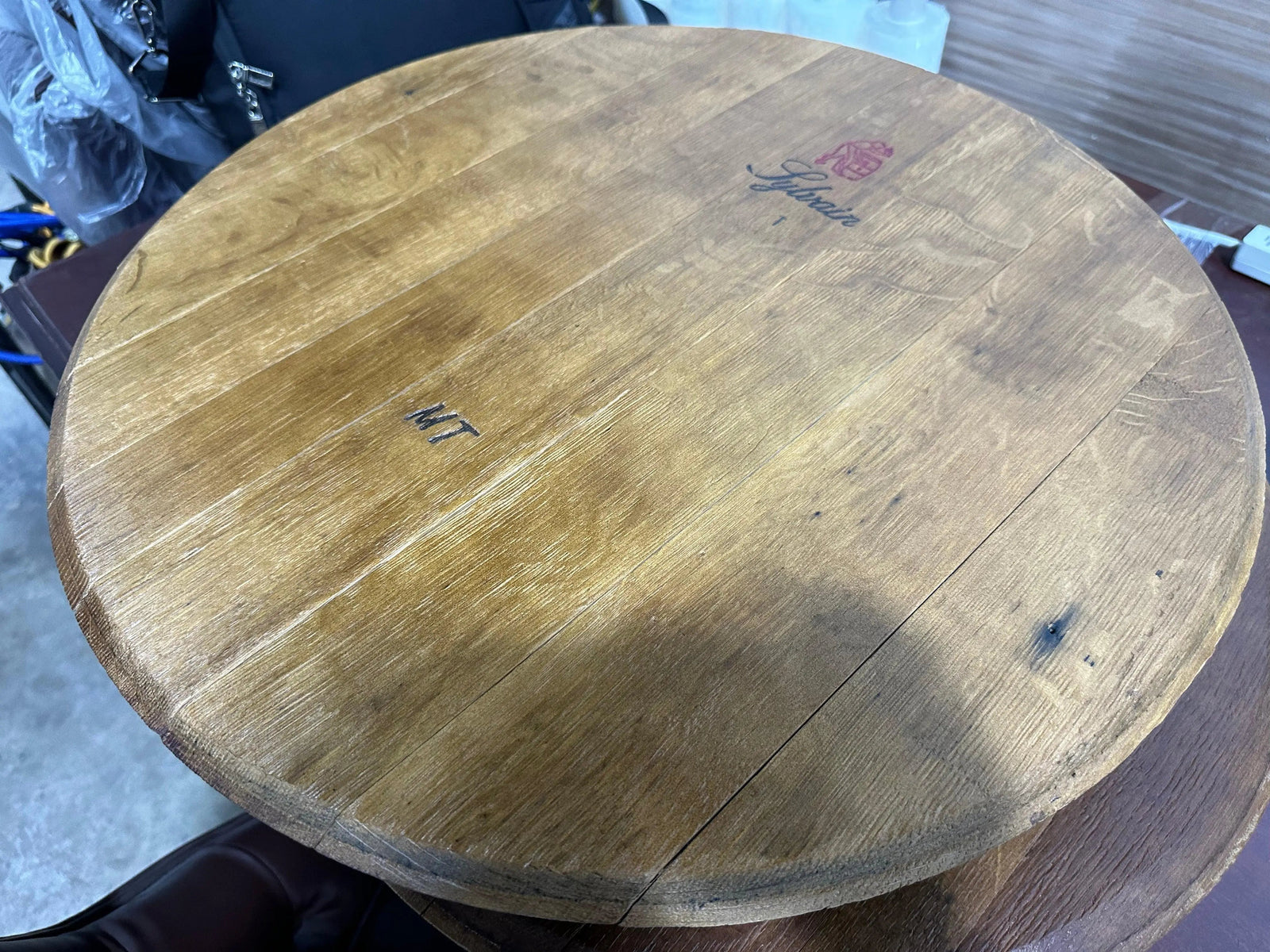 Finished Barrel Oak Head With Backing Installed (Lid, Barrel Top, Wood, Wine, Whiskey, Cooperage Marks, Gift For Him, Dad, Project)