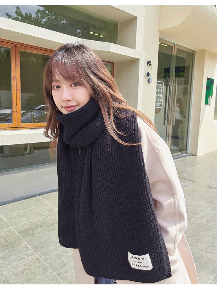 Winter Simple Soft Colorful Knitted Wool Scarf Solid Warm Scarves Lightweight Casual Couple Muffler Striped Elegant Hijab Cashmere Scarf Neck Scarf Christmas Gift For  Women