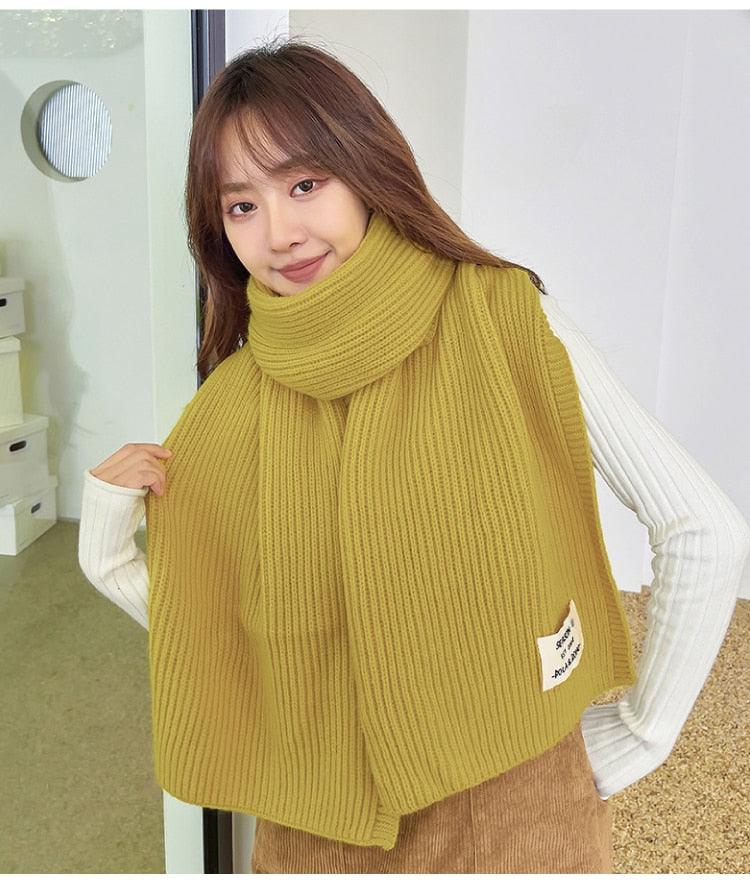 Winter Simple Soft Colorful Knitted Wool Scarf Solid Warm Scarves Lightweight Casual Couple Muffler Striped Elegant Hijab Cashmere Scarf Neck Scarf Christmas Gift For  Women