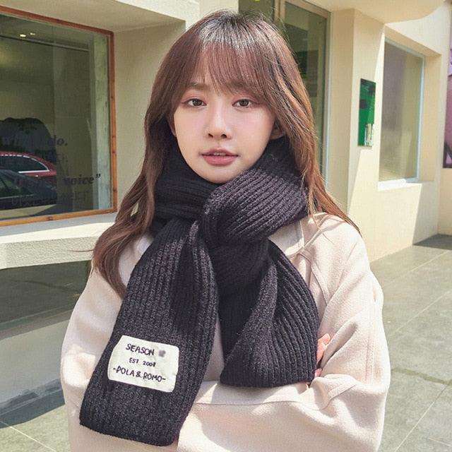 Winter Simple Soft Colorful Knitted Wool Scarf Solid Warm Scarves Lightweight Casual Couple Muffler Striped Elegant Hijab Cashmere Scarf Neck Scarf Christmas Gift For  Women