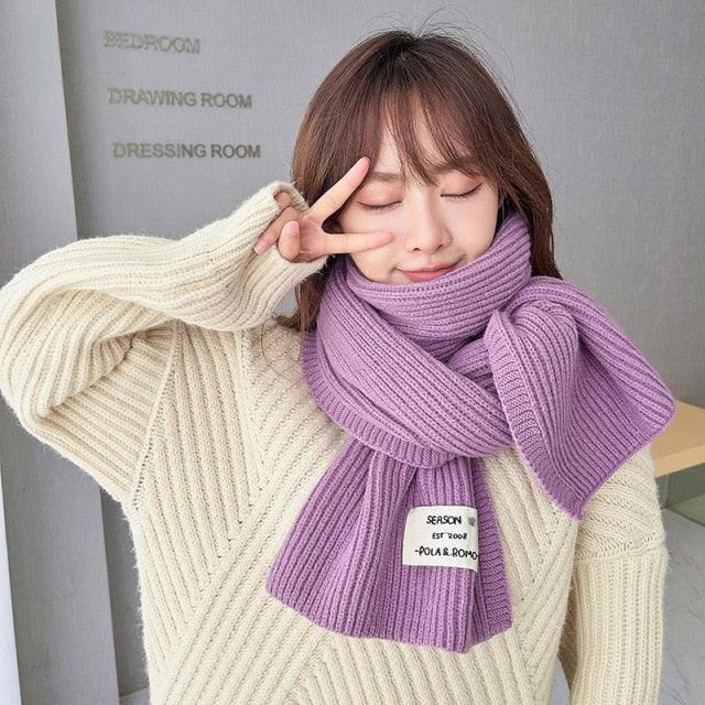 Winter Simple Soft Colorful Knitted Wool Scarf Solid Warm Scarves Lightweight Casual Couple Muffler Striped Elegant Hijab Cashmere Scarf Neck Scarf Christmas Gift For  Women