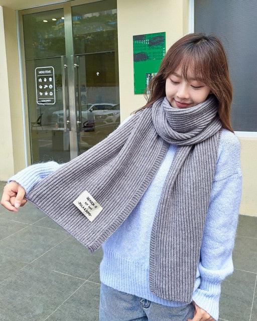 Winter Simple Soft Colorful Knitted Wool Scarf Solid Warm Scarves Lightweight Casual Couple Muffler Striped Elegant Hijab Cashmere Scarf Neck Scarf Christmas Gift For  Women