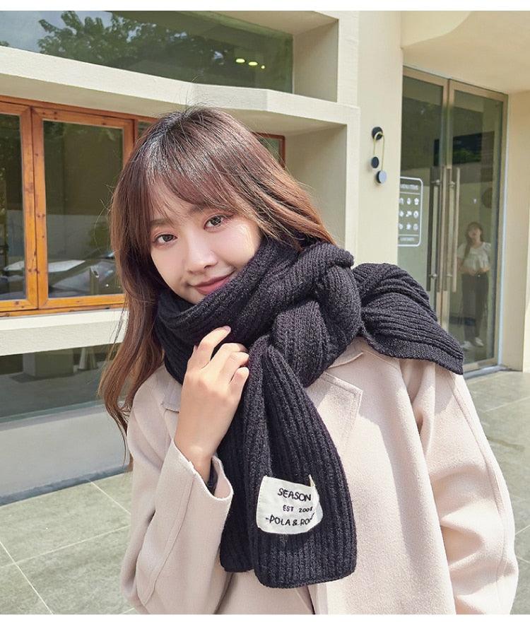 Winter Simple Soft Colorful Knitted Wool Scarf Solid Warm Scarves Lightweight Casual Couple Muffler Striped Elegant Hijab Cashmere Scarf Neck Scarf Christmas Gift For  Women