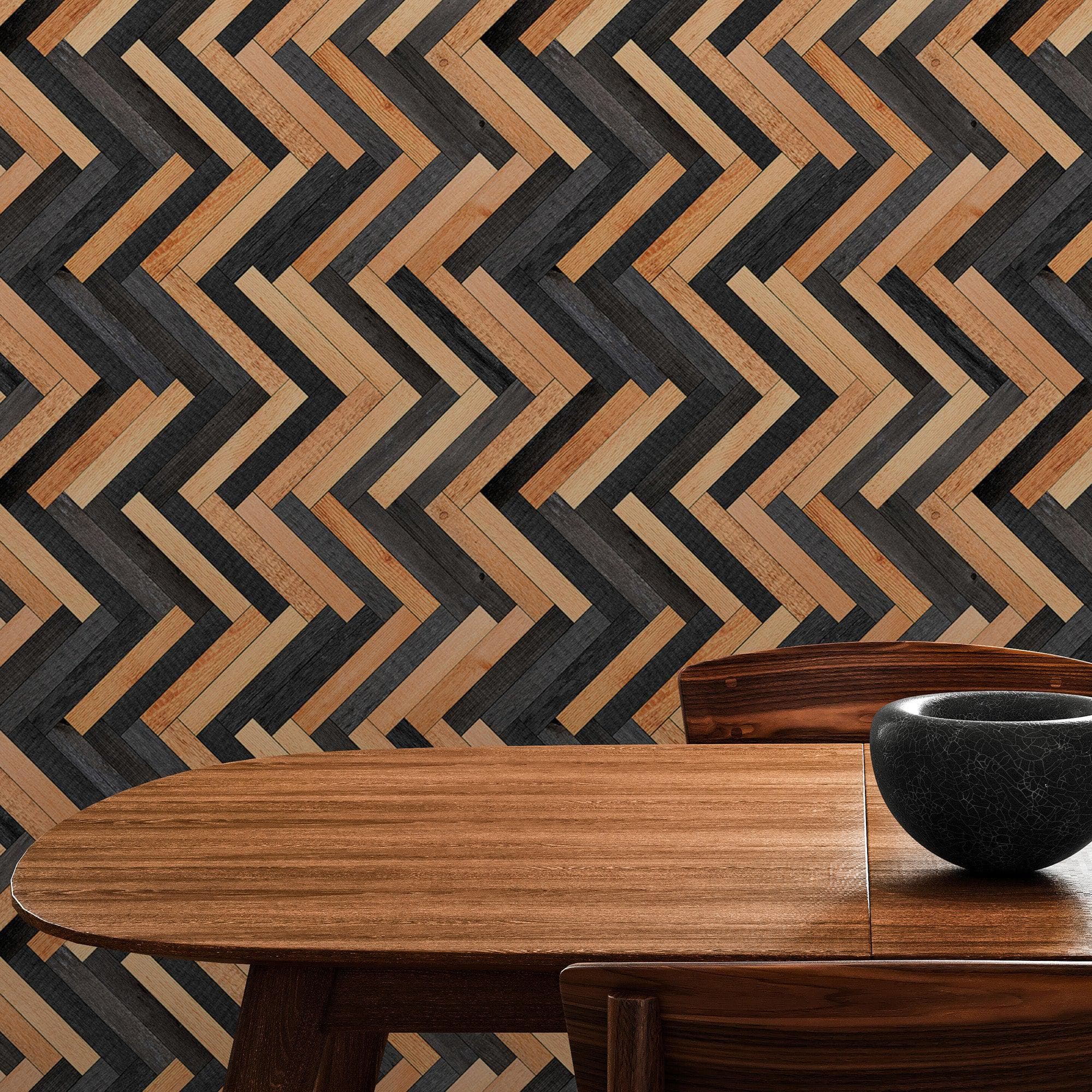 Modern Design Wooden Zigzag Panel Wallpaper Mural. #6736