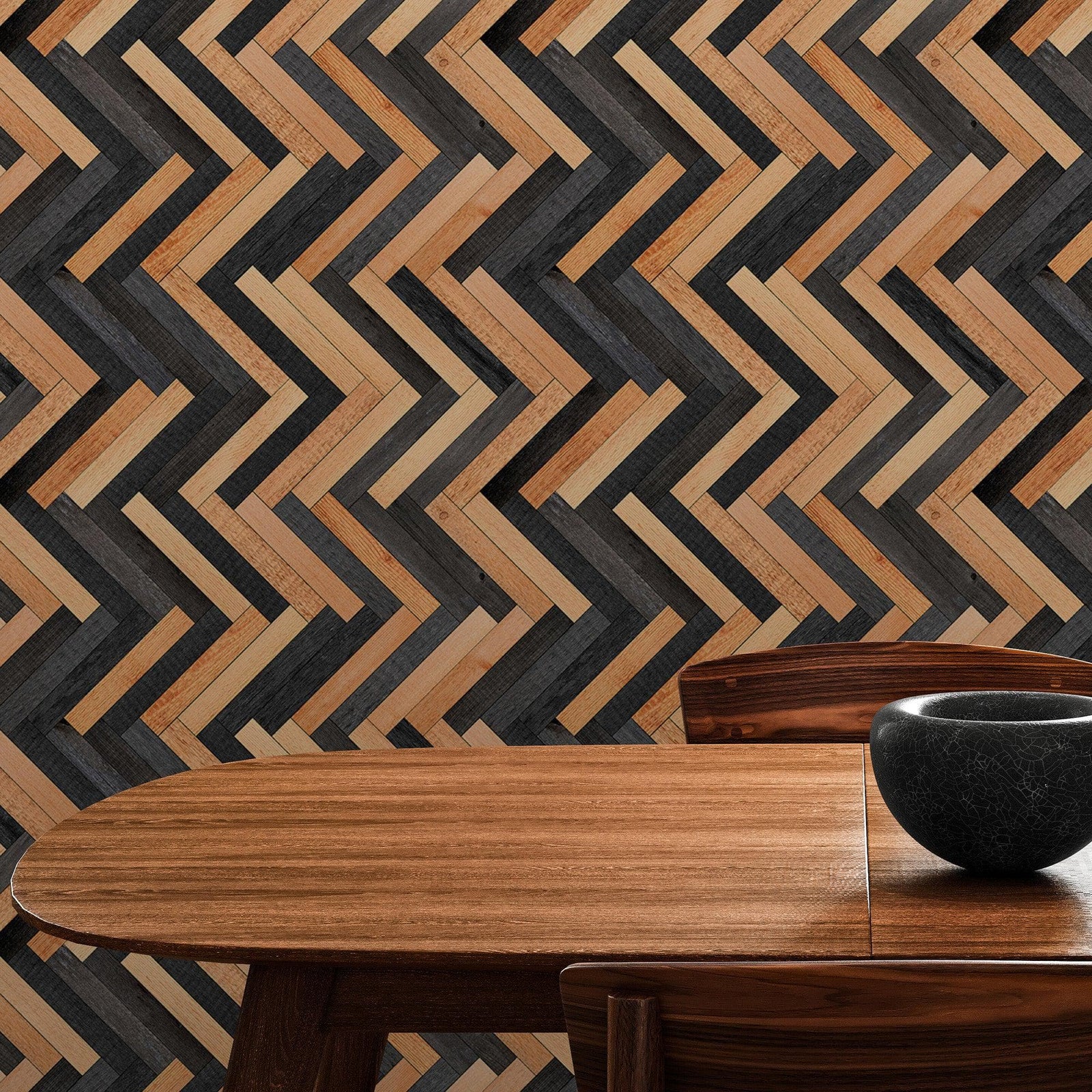 Modern Design Wooden Zigzag Panel Wallpaper Mural. #6736