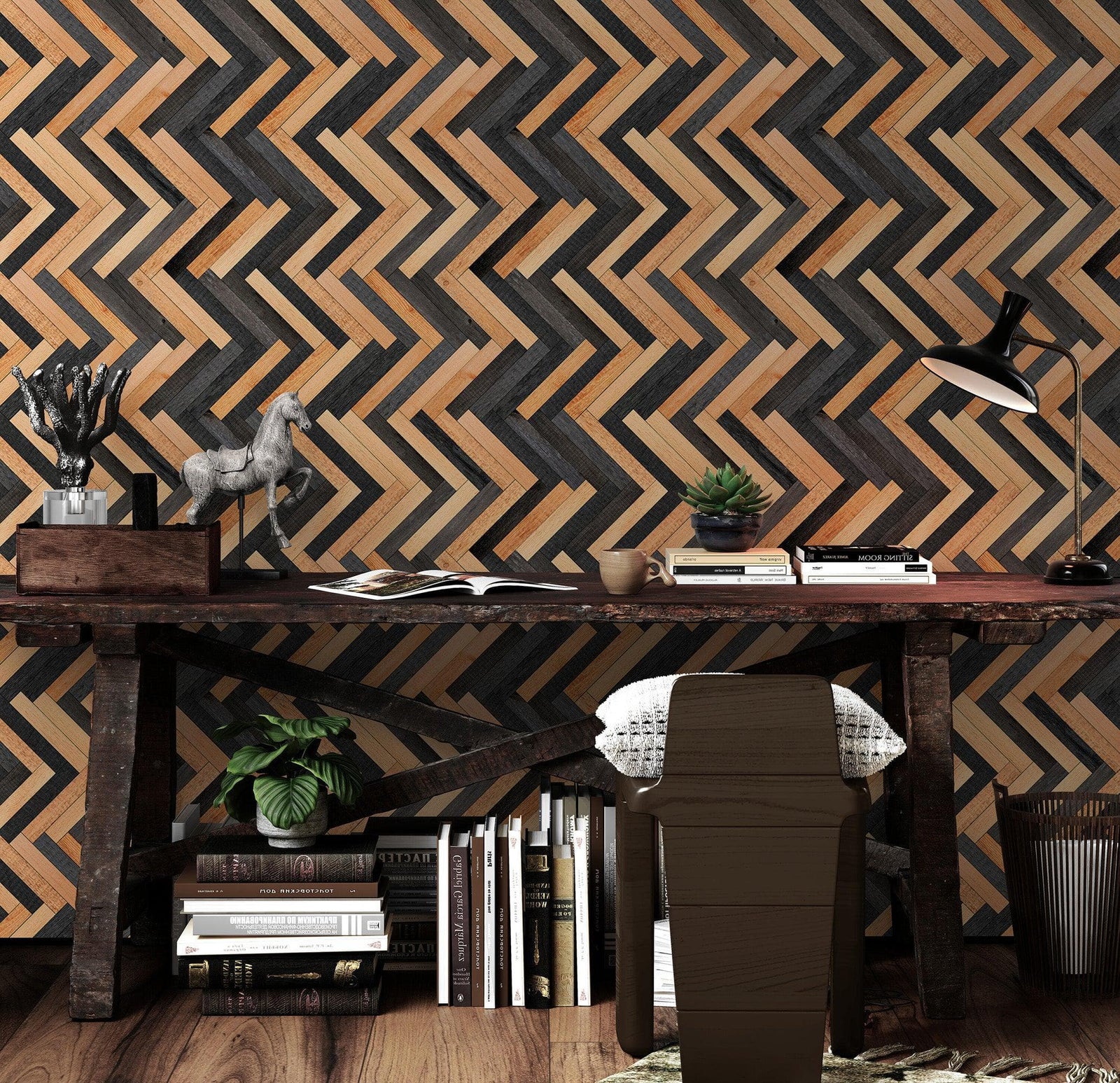 Modern Design Wooden Zigzag Panel Wallpaper Mural. #6736