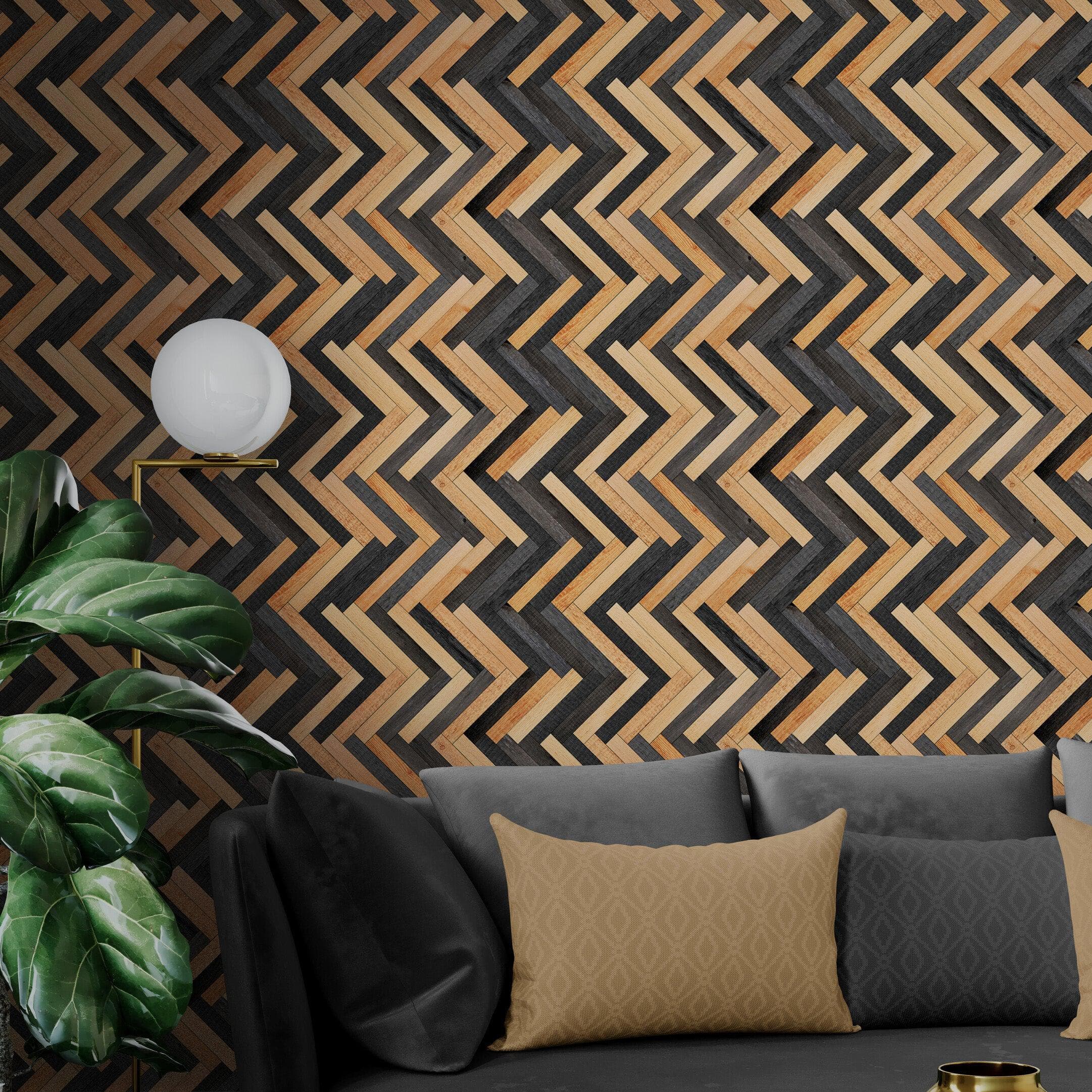 Modern Design Wooden Zigzag Panel Wallpaper Mural. #6736