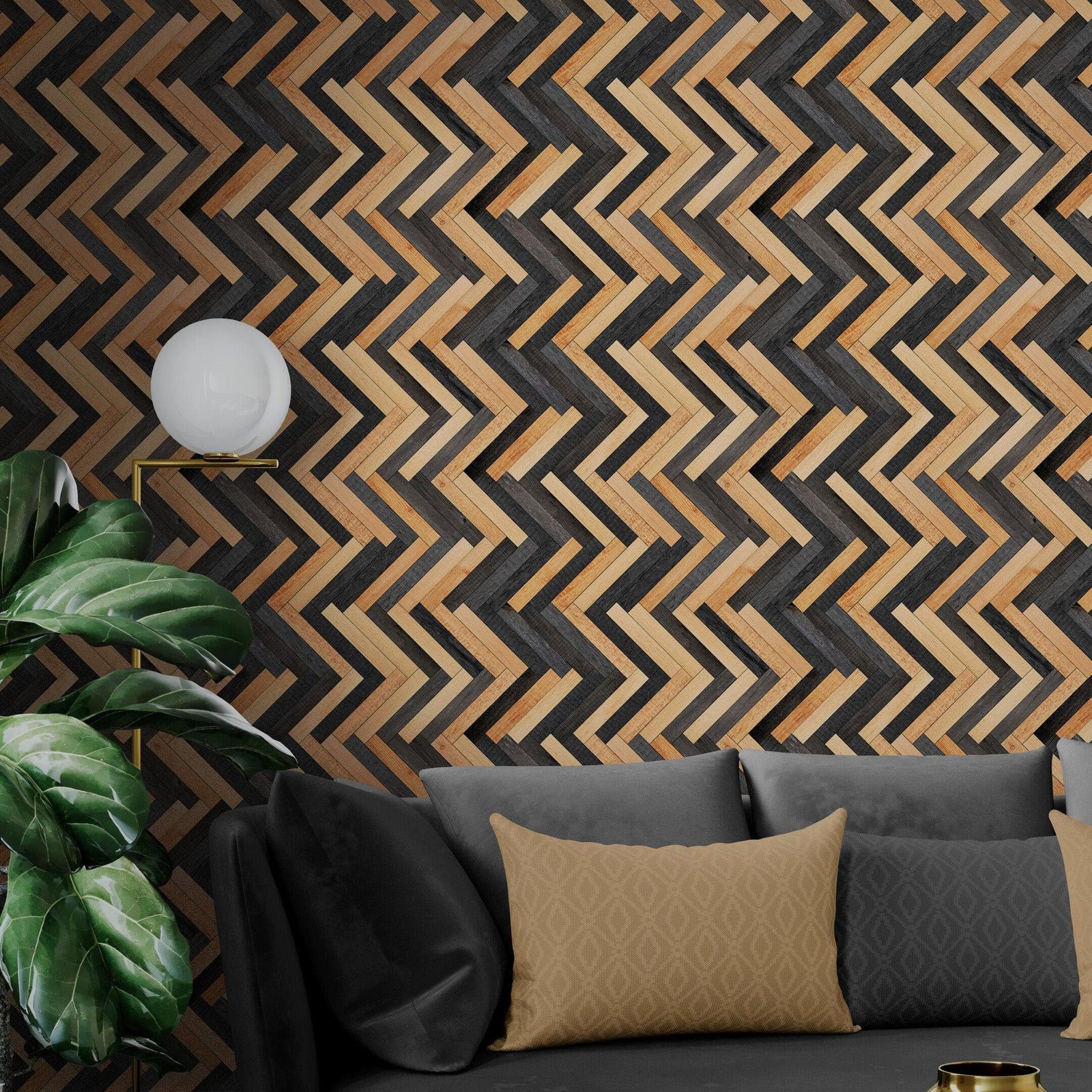 Modern Design Wooden Zigzag Panel Wallpaper Mural. #6736
