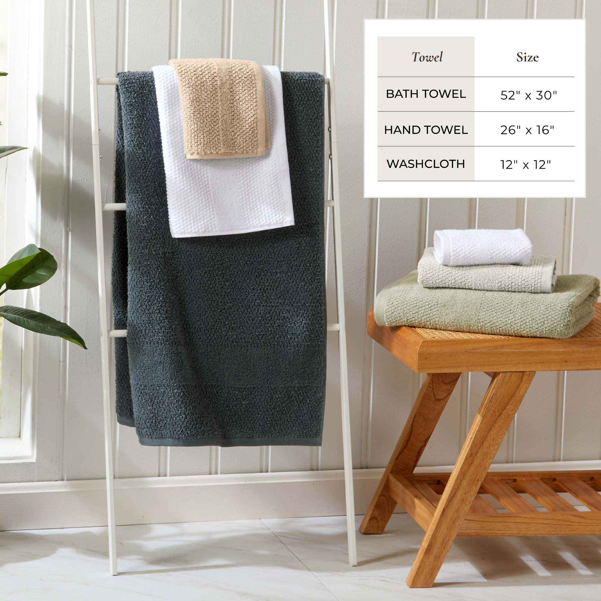 100% Cotton Woven Texture Bath Towel Set - Marbella Collection