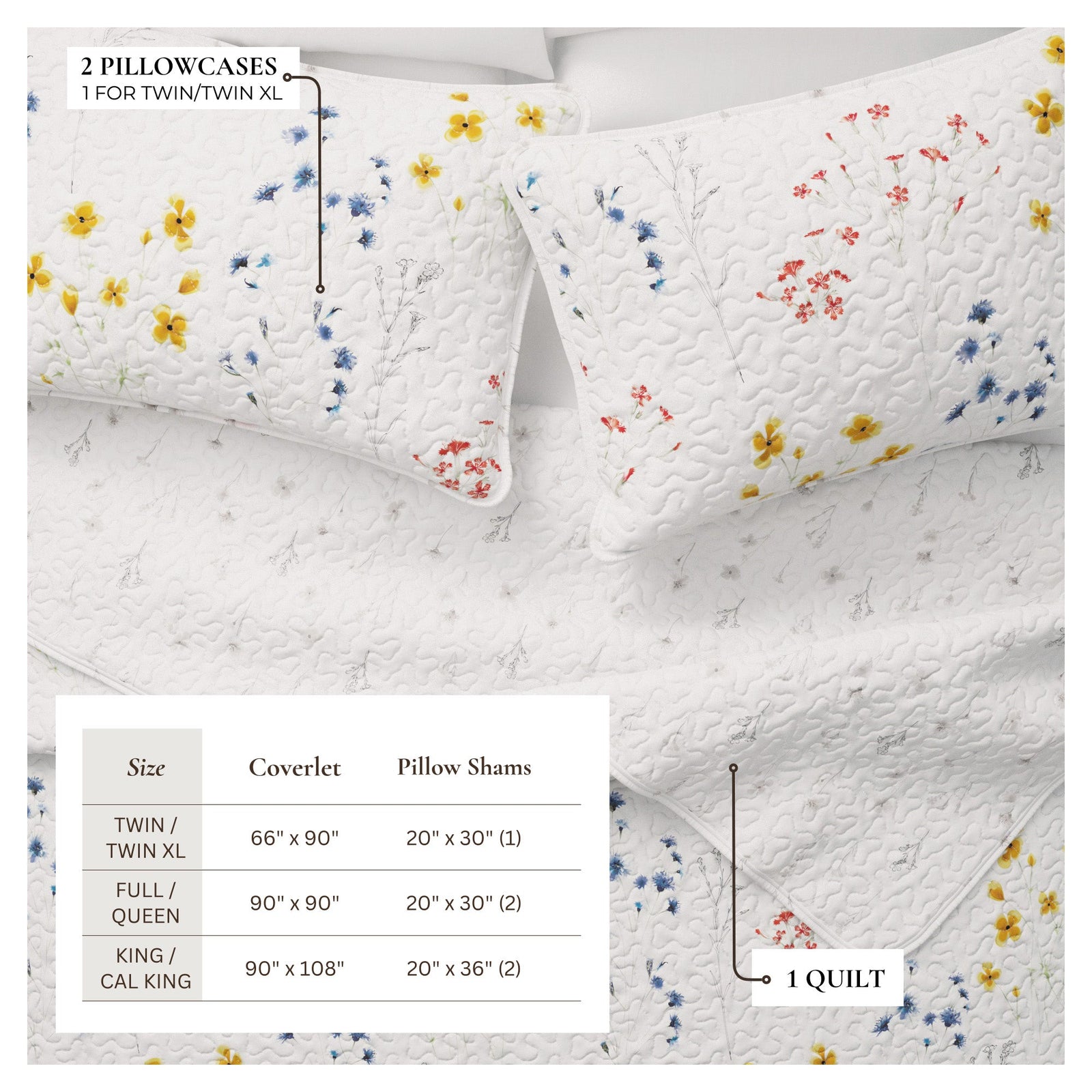 Colorful Floral 3 Piece Quilt Set - Marianne Collection
