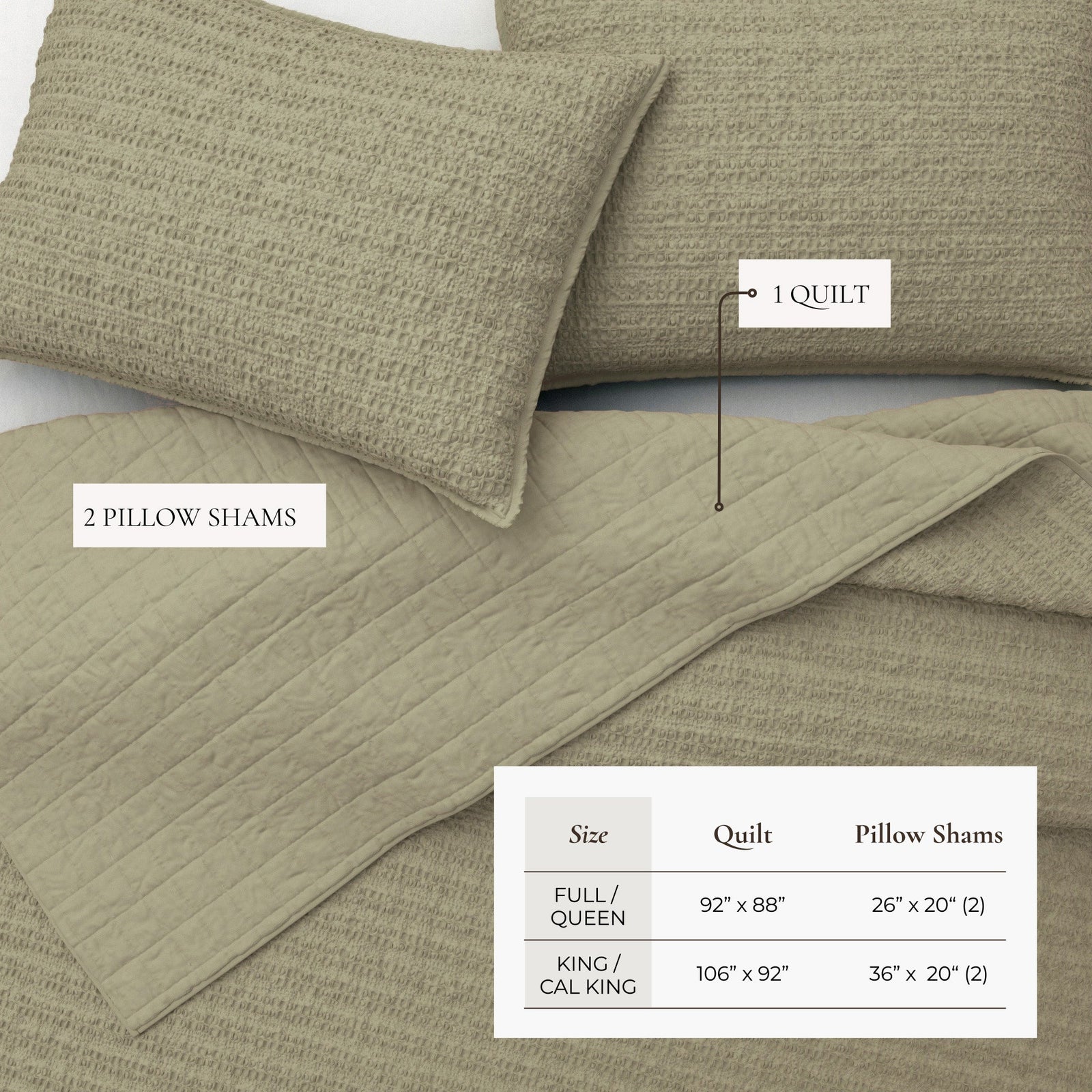 100% Cotton Honeycomb Waffle Garment Washed Quilt Set - Genevieve Collection