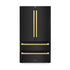 ZLINE Autograph Edition 36" 4-Door French Door Refrigerator, Ice Maker, Black Stainless Steel, Polished Gold Square Handles RFMZ-36-BS-FG