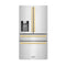 ZLINE Autograph Edition 36" 4-Door French Door Refrigerator, Water, Ice Dispenser, Stainless Steel, Polished Gold Square Handles RFMZ-W-36-FG