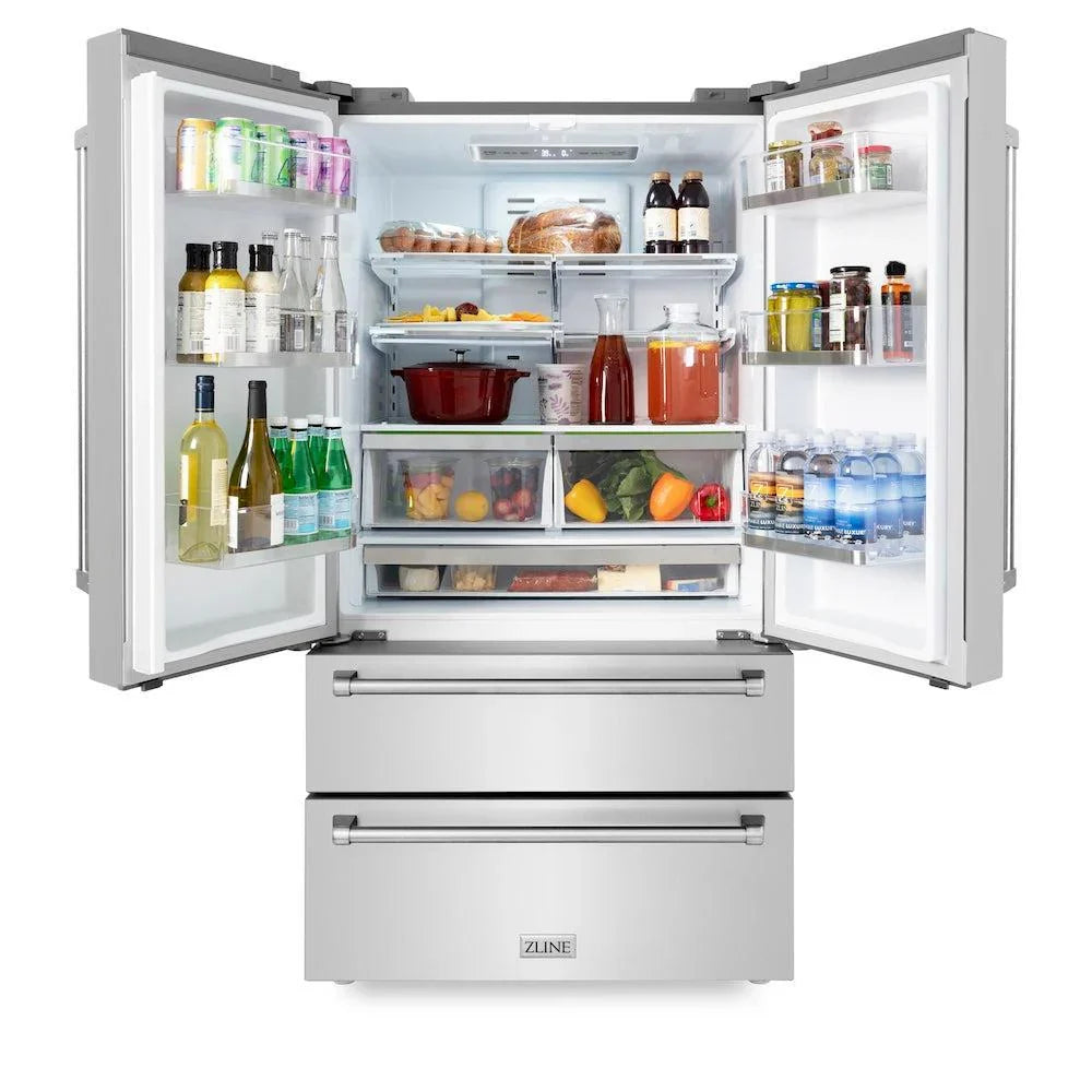 ZLINE Kitchen Package Refrigerator, Rangetop, Wall Oven, Microwave 4KPR-RT36-MWAWS