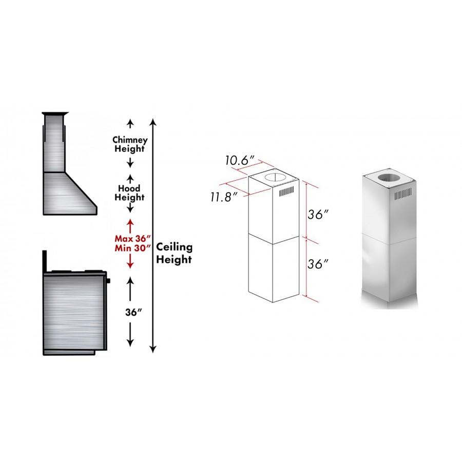 ZLINE 2 Piece Chimney Extension for 10'-12' Ceiling, 2PCEXT-GL9i