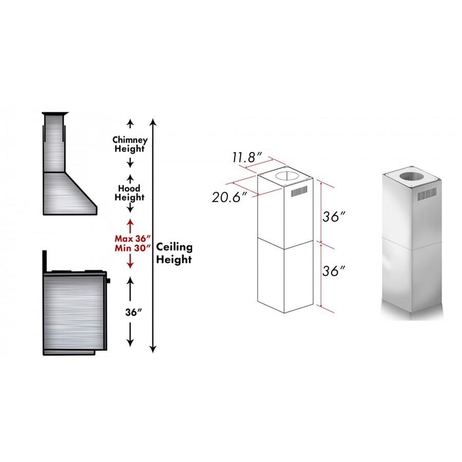 ZLINE 2 Piece Chimney Extension for 12' Ceiling, 2PCEXT-KECOM