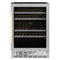 ZLINE 24" Autograph Edition Dual Zone 44-Bottle Wine Cooler in Stainless Steel with Wood Shelf and Gold Accents RWVZ-UD-24-G