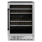 ZLINE 24" Autograph Edition Dual Zone 44-Bottle Wine Cooler in Stainless Steel with Wood Shelf and Matte Black Accents RWVZ-UD-24-MB