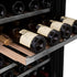 ZLINE 24" Autograph Edition Dual Zone 44-Bottle Wine Cooler in Stainless Steel with Wood Shelf and Matte Black Accents RWVZ-UD-24-MB