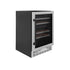 ZLINE 24" Autograph Edition Dual Zone 44-Bottle Wine Cooler in Stainless Steel with Wood Shelf and Matte Black Accents RWVZ-UD-24-MB