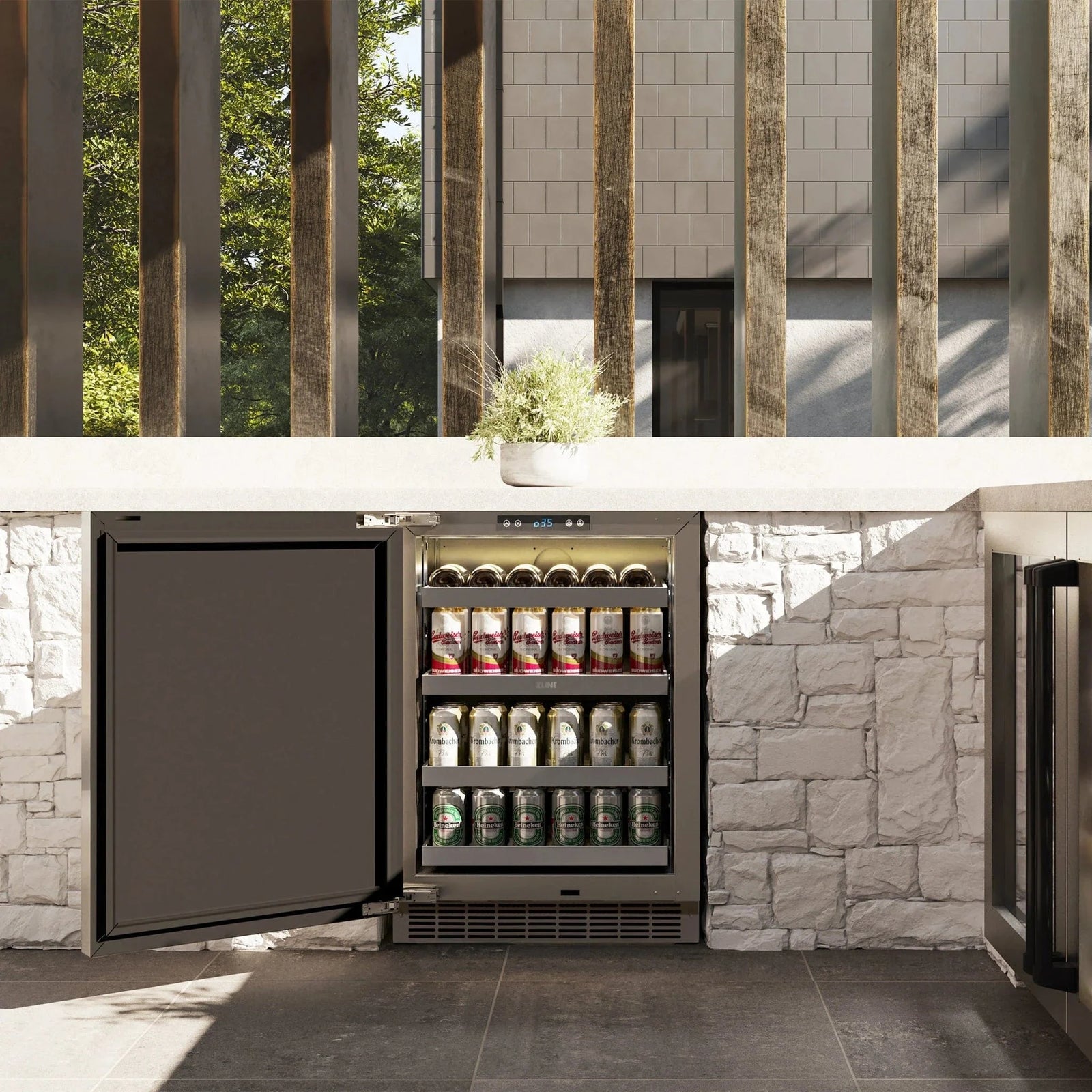 ZLINE 24 in. Touchstone Beverage Fridge, Solid Stainless Door, Matte Black Handle RBSOZ-ST-24-MB