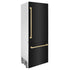 ZLINE 30" Autograph 16.1 cu. ft. 2-Door Bottom Freezer Fridge Water/Ice Dispenser Black Stainless Steel Champagne Bronze Accents RBIVZ-BS-30-CB