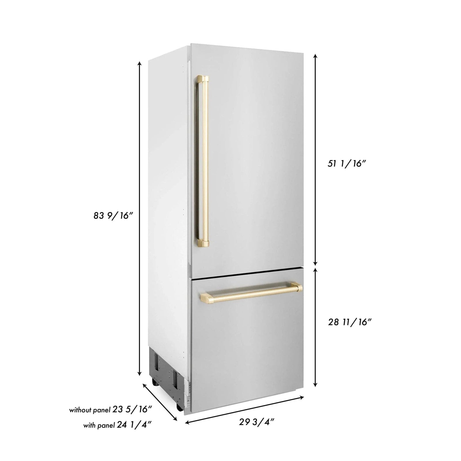 ZLINE 30” Autograph 16.1 cu. ft. 2-Door Bottom Freezer Fridge Water/Ice Dispenser Stainless Steel Gold Accents RBIVZ-304-30-G