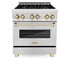ZLINE 30" Autograph Dual Fuel Range, DuraSnow Stainless, Gold, RASZ-SN-30-G