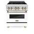 ZLINE 30" Autograph Dual Fuel Range, White Door, Bronze, RAZ-WM-30-CB
