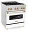 ZLINE 30" Autograph, Dual Fuel Range, White Door, Gold, RASZ-WM-30-G