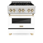 ZLINE 30" Autograph, Dual Fuel Range, White Door, Gold, RASZ-WM-30-G