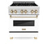 ZLINE 30" Autograph, Dual Fuel Range, White Door, Gold, RASZ-WM-30-G