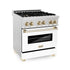 ZLINE 30" Autograph, Dual Fuel Range, White Door, Gold, RASZ-WM-30-G